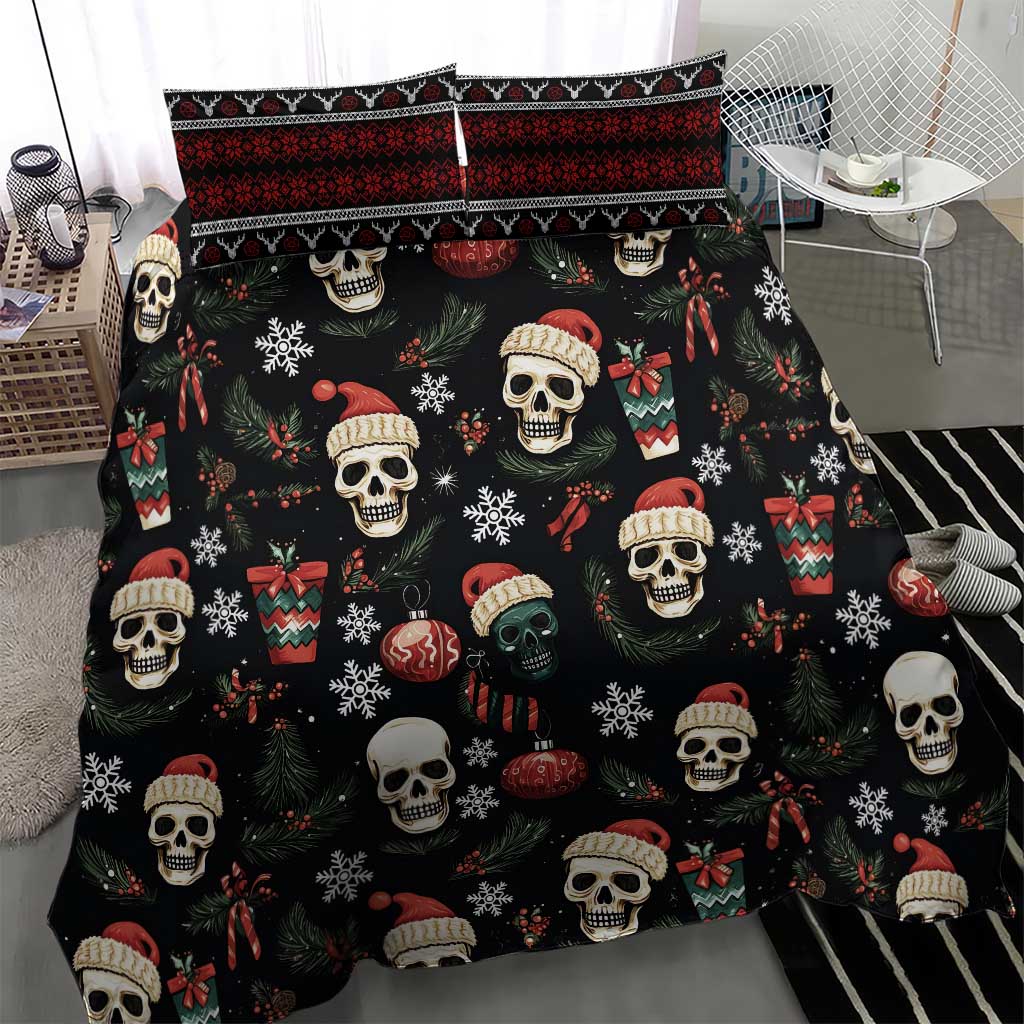 Skull Face Christmas Bedding Set Xmas Holiday Patterns - Wonder Print Shop
