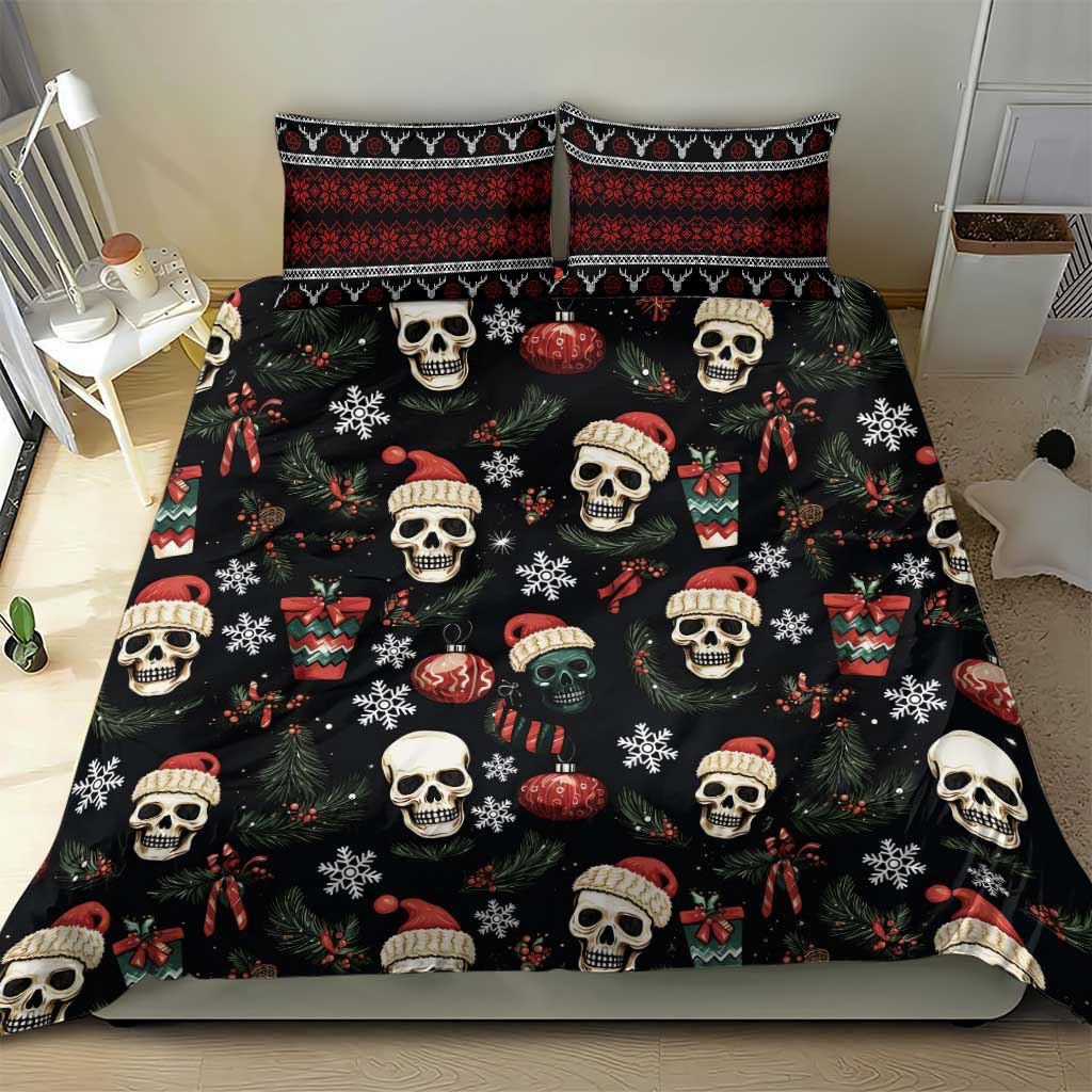 Skull Face Christmas Bedding Set Xmas Holiday Patterns - Wonder Print Shop