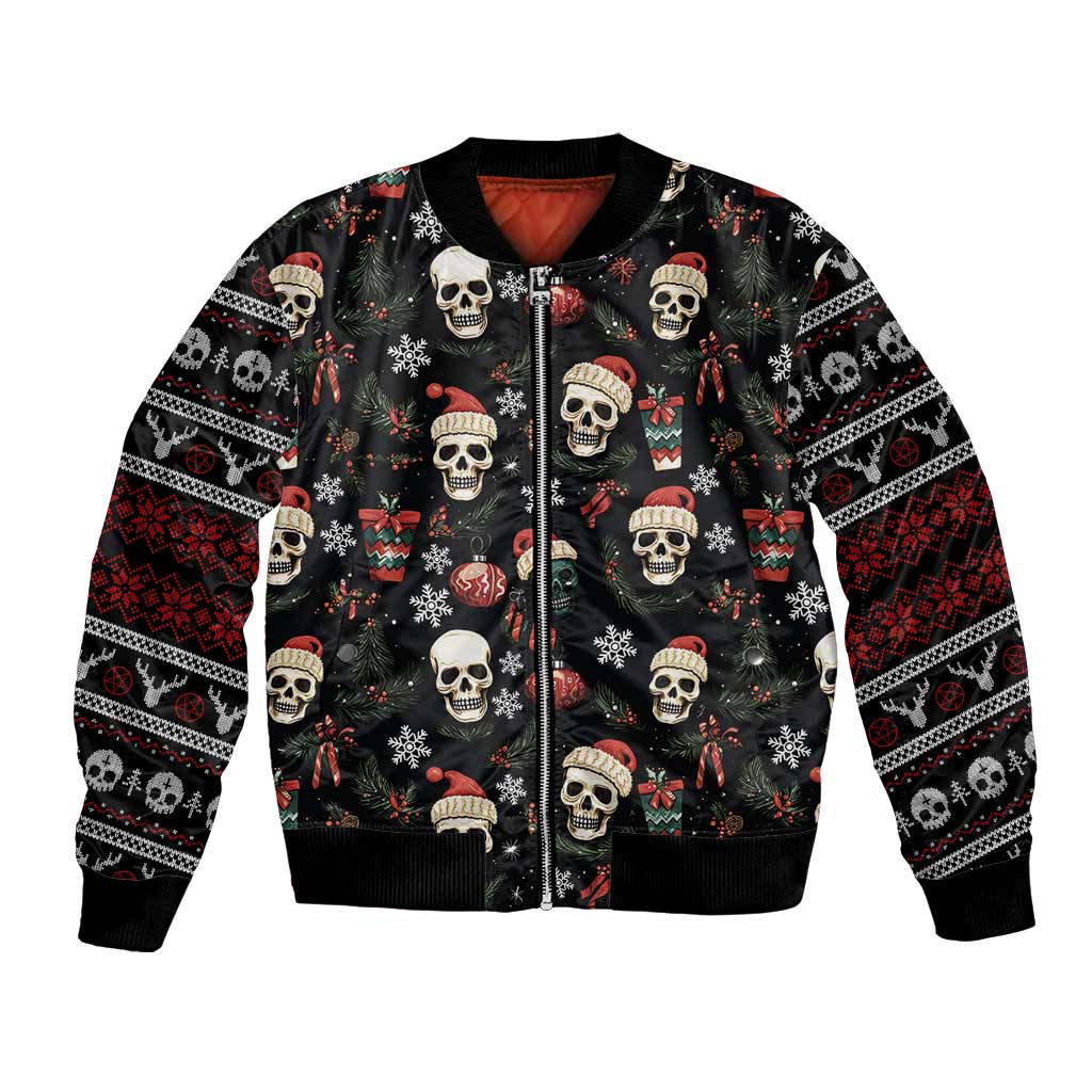 Skull Face Christmas Bomber Jacket Xmas Holiday Patterns - Wonder Print Shop