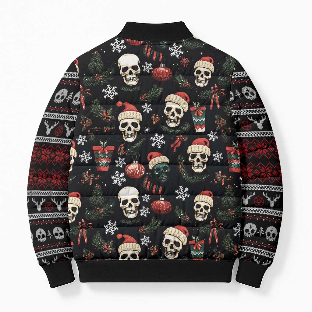 Skull Face Christmas Bomber Puffer Jacket Xmas Holiday Patterns - Wonder Print Shop