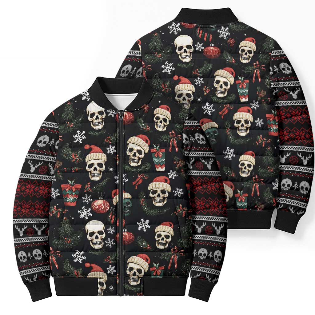 Skull Face Christmas Bomber Puffer Jacket Xmas Holiday Patterns - Wonder Print Shop