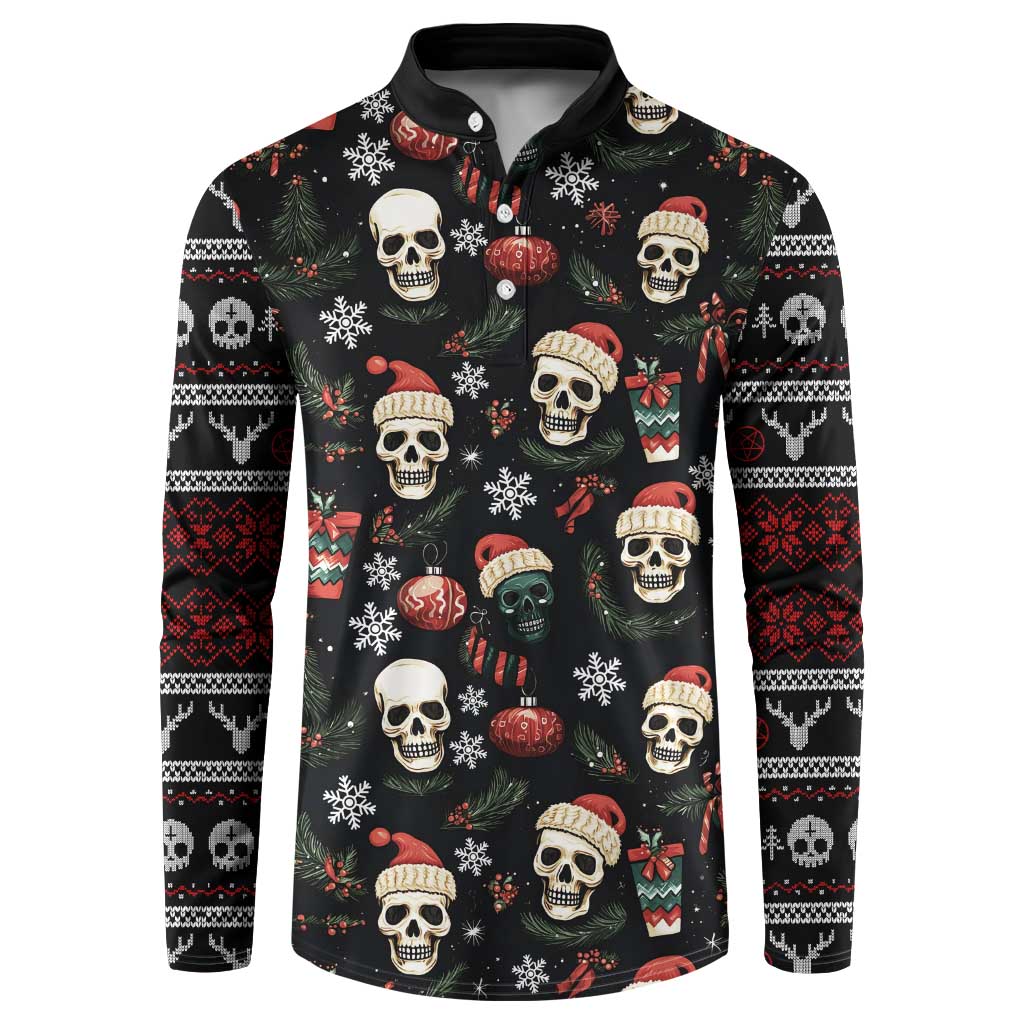 Skull Face Christmas Button Sweatshirt Xmas Holiday Patterns - Wonder Print Shop