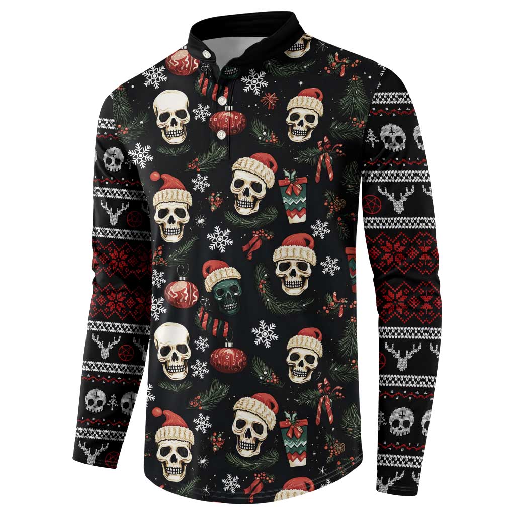 Skull Face Christmas Button Sweatshirt Xmas Holiday Patterns - Wonder Print Shop