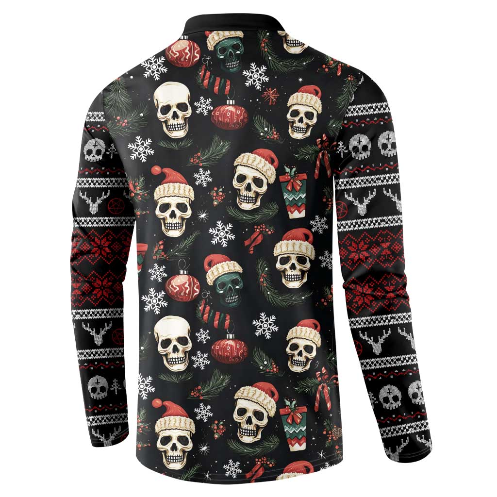 Skull Face Christmas Button Sweatshirt Xmas Holiday Patterns - Wonder Print Shop