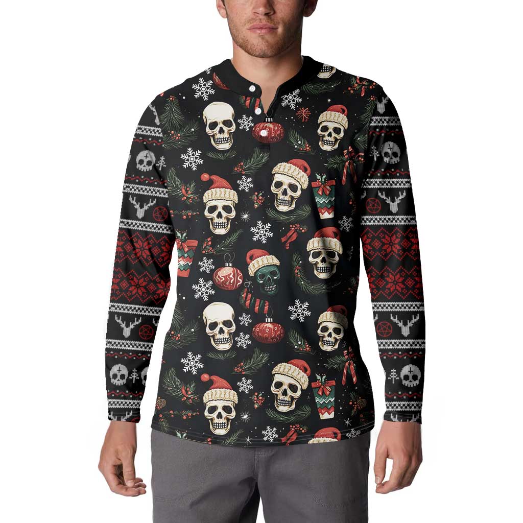 Skull Face Christmas Button Sweatshirt Xmas Holiday Patterns - Wonder Print Shop