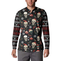 Skull Face Christmas Button Sweatshirt Xmas Holiday Patterns - Wonder Print Shop