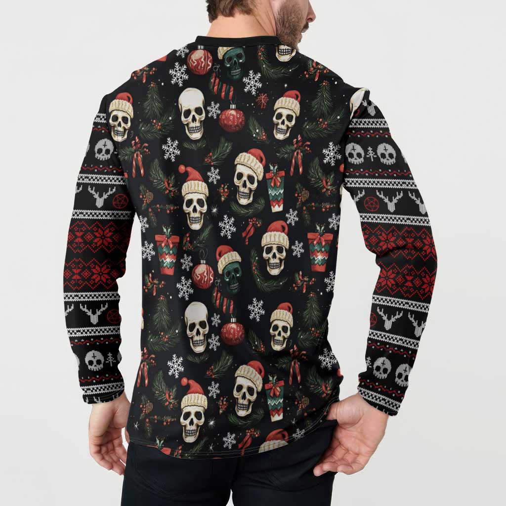 Skull Face Christmas Button Sweatshirt Xmas Holiday Patterns - Wonder Print Shop