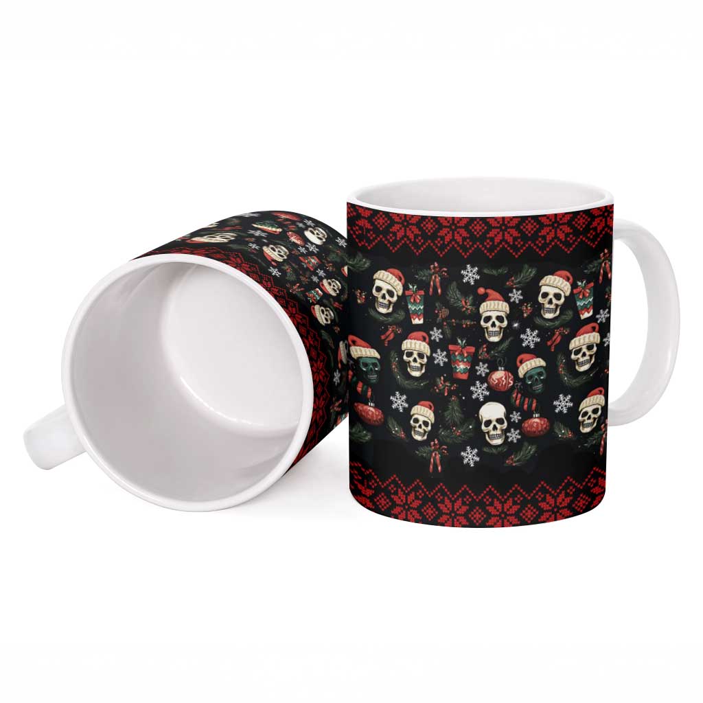Skull Face Christmas Ceramic Mug Xmas Holiday Patterns - Wonder Print Shop