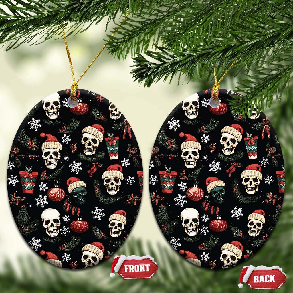 Skull Face Christmas Ceramic Ornament Xmas Holiday Patterns - Wonder Print Shop