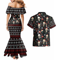 Skull Face Christmas Couples Matching Mermaid Dress and Hawaiian Shirt Xmas Holiday Patterns - Wonder Print Shop