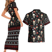 Skull Face Christmas Couples Matching Short Sleeve Bodycon Dress and Hawaiian Shirt Xmas Holiday Patterns - Wonder Print Shop