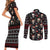 Skull Face Christmas Couples Matching Short Sleeve Bodycon Dress and Long Sleeve Button Shirt Xmas Holiday Patterns - Wonder Print Shop