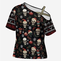 Skull Face Christmas Cross Shoulder Shirt Xmas Holiday Patterns - Wonder Print Shop
