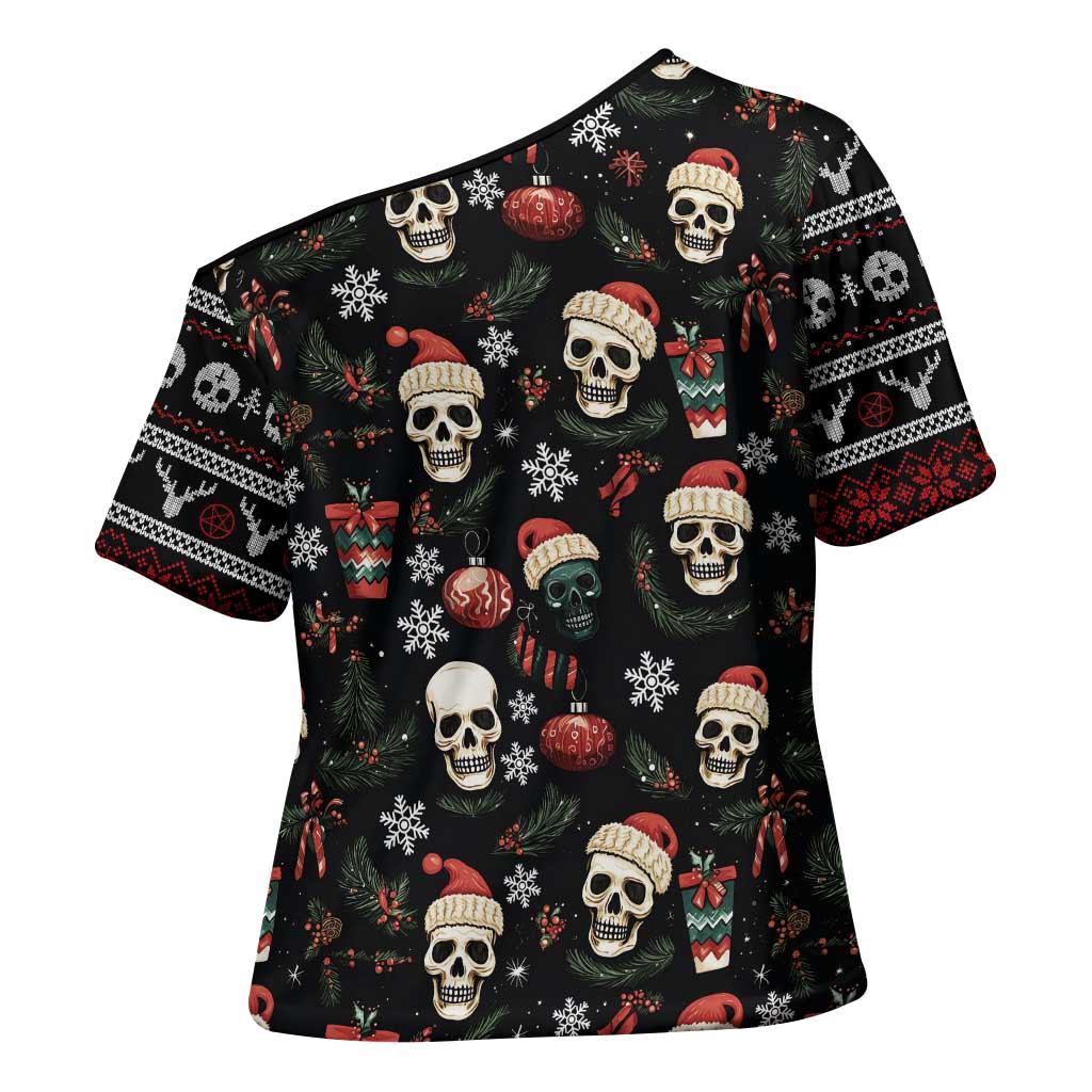 Skull Face Christmas Cross Shoulder Shirt Xmas Holiday Patterns - Wonder Print Shop