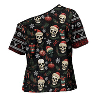 Skull Face Christmas Cross Shoulder Shirt Xmas Holiday Patterns - Wonder Print Shop