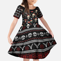 Skull Face Christmas Family Matching Long Sleeve Bodycon Dress and Hawaiian Shirt Xmas Holiday Patterns - Wonder Print Shop