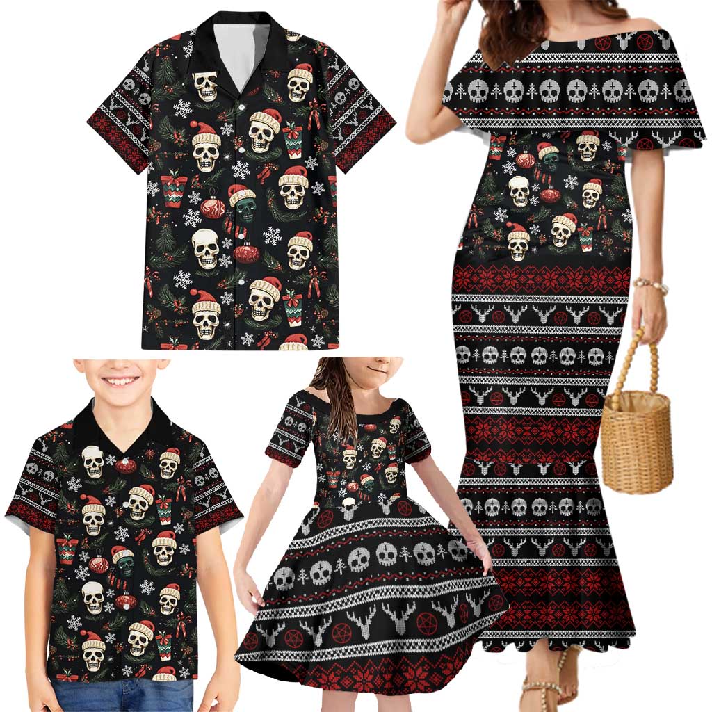 Skull Face Christmas Family Matching Mermaid Dress and Hawaiian Shirt Xmas Holiday Patterns - Wonder Print Shop