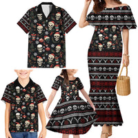 Skull Face Christmas Family Matching Mermaid Dress and Hawaiian Shirt Xmas Holiday Patterns - Wonder Print Shop
