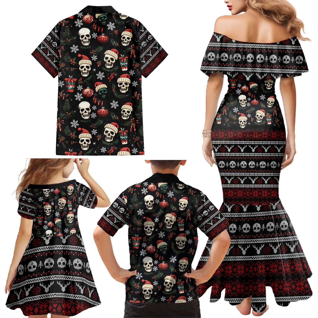 Skull Face Christmas Family Matching Mermaid Dress and Hawaiian Shirt Xmas Holiday Patterns - Wonder Print Shop