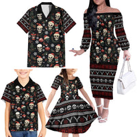 Skull Face Christmas Family Matching Off The Shoulder Long Sleeve Dress and Hawaiian Shirt Xmas Holiday Patterns - Wonder Print Shop