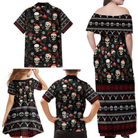 Skull Face Christmas Family Matching Off Shoulder Maxi Dress and Hawaiian Shirt Xmas Holiday Patterns - Wonder Print Shop