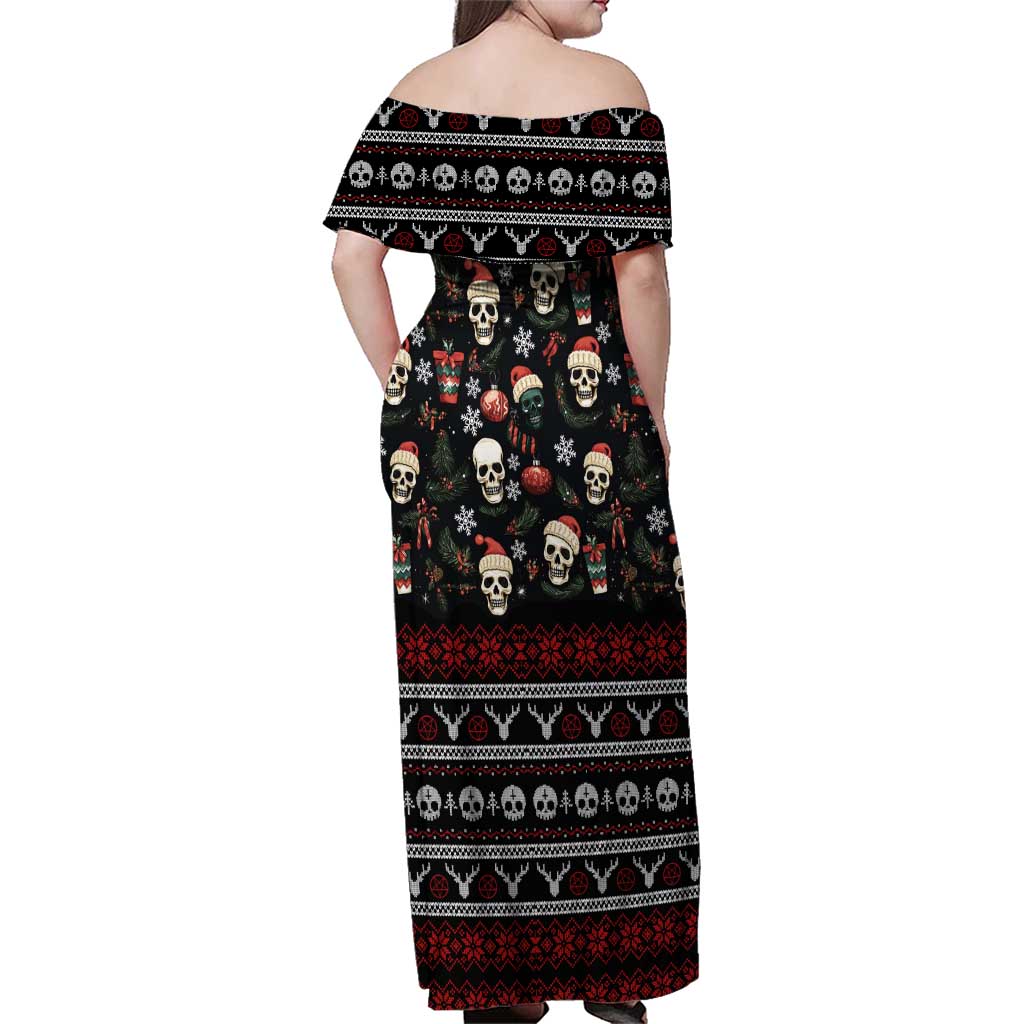Skull Face Christmas Family Matching Off Shoulder Maxi Dress and Hawaiian Shirt Xmas Holiday Patterns - Wonder Print Shop