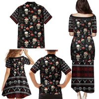 Skull Face Christmas Family Matching Puletasi and Hawaiian Shirt Xmas Holiday Patterns - Wonder Print Shop