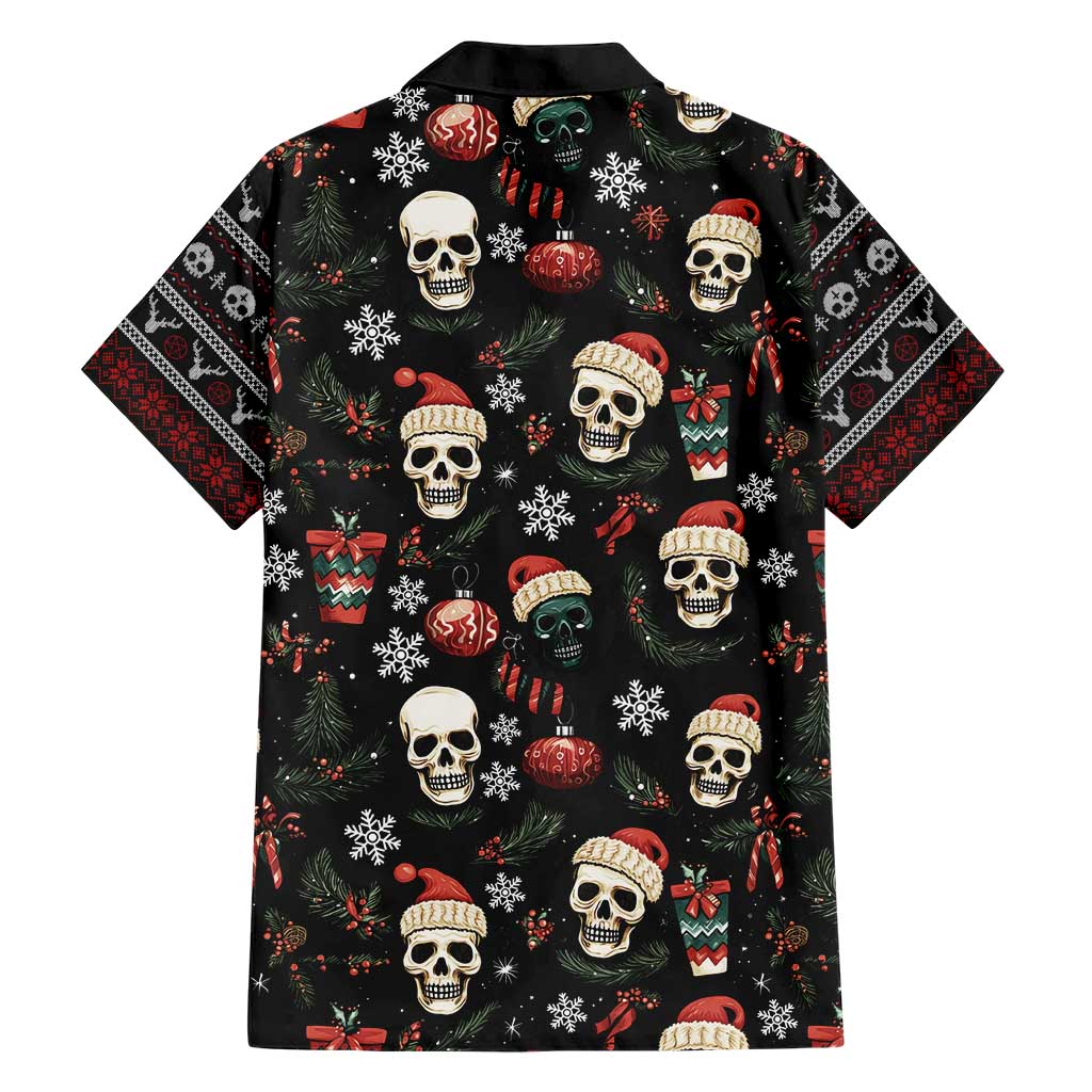 Skull Face Christmas Family Matching Short Sleeve Bodycon Dress and Hawaiian Shirt Xmas Holiday Patterns - Wonder Print Shop