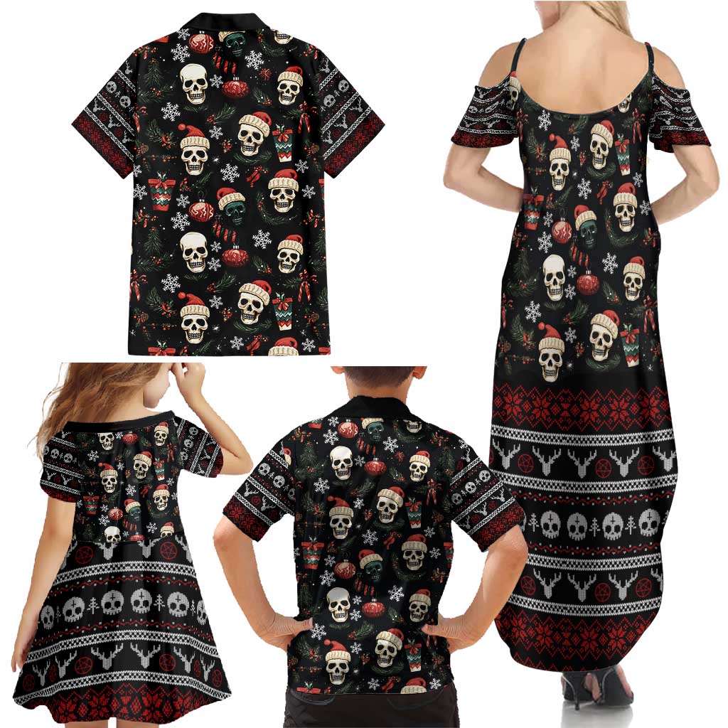 Skull Face Christmas Family Matching Summer Maxi Dress and Hawaiian Shirt Xmas Holiday Patterns - Wonder Print Shop