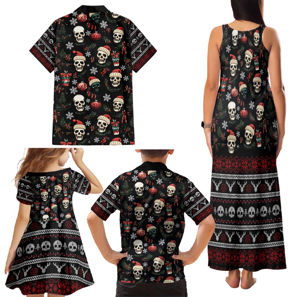 Skull Face Christmas Family Matching Tank Maxi Dress and Hawaiian Shirt Xmas Holiday Patterns - Wonder Print Shop
