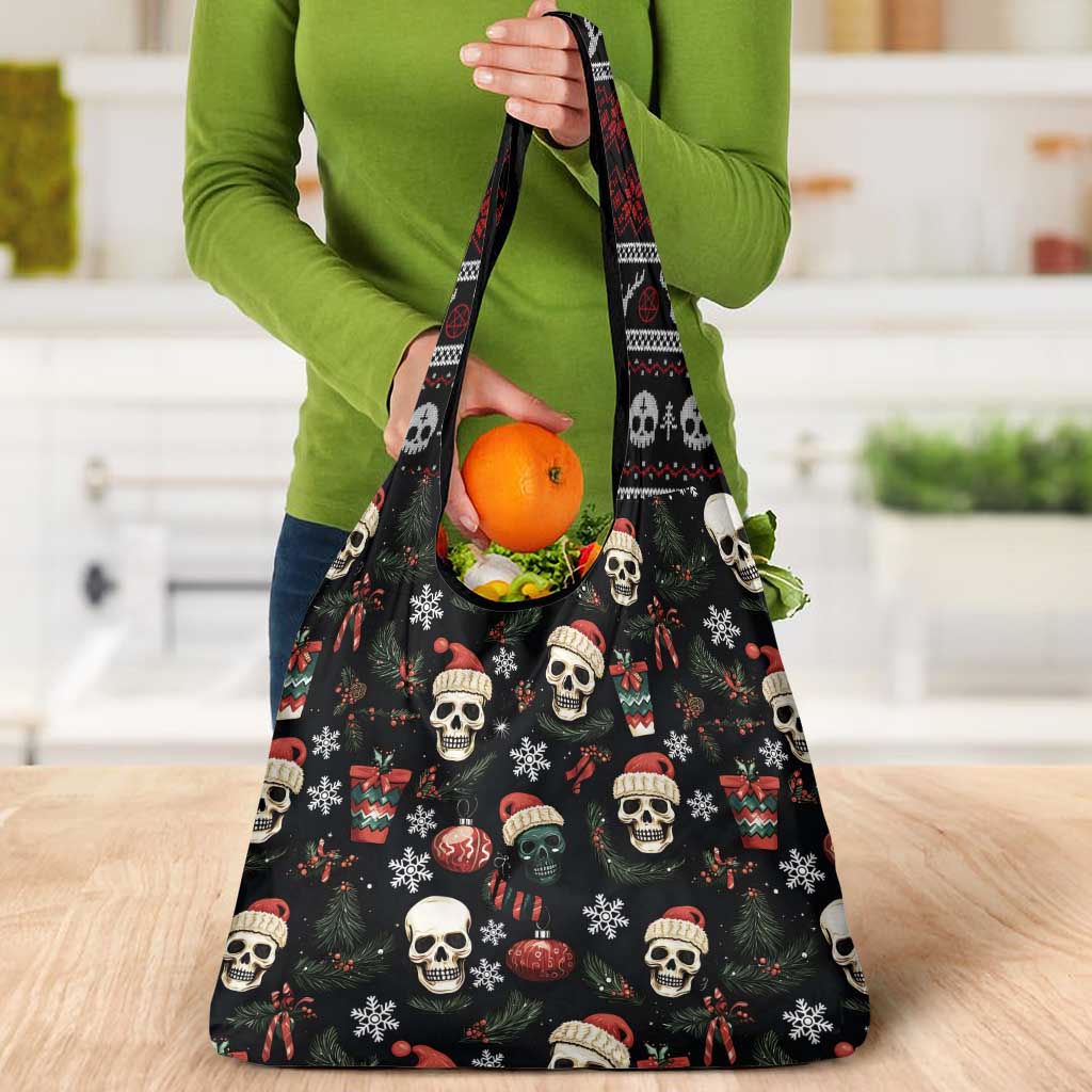 Skull Face Christmas Grocery Bag Xmas Holiday Patterns - Wonder Print Shop