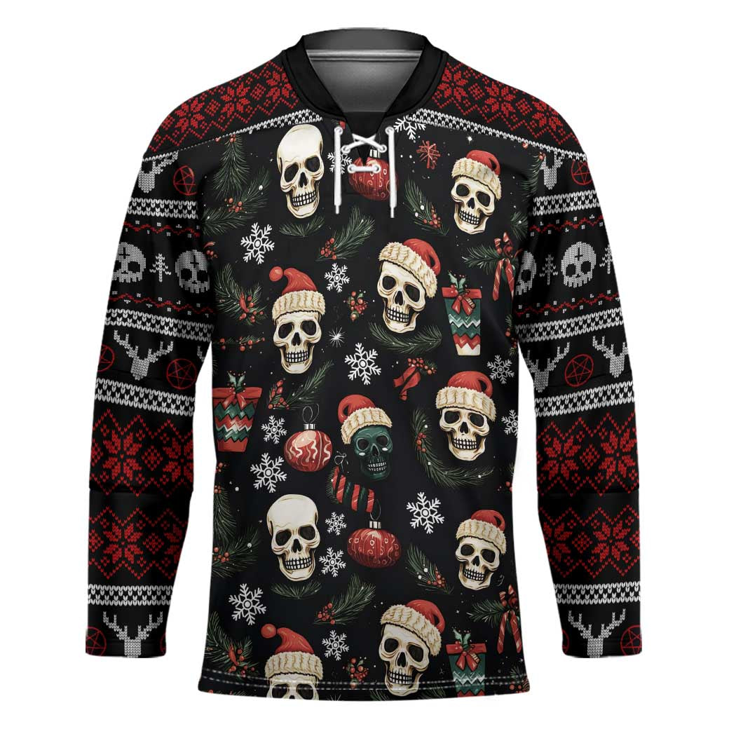 Skull Face Christmas Hockey Jersey Xmas Holiday Patterns - Wonder Print Shop