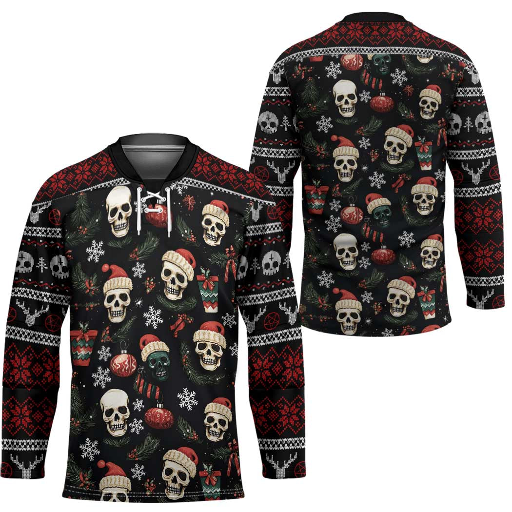 Skull Face Christmas Hockey Jersey Xmas Holiday Patterns - Wonder Print Shop