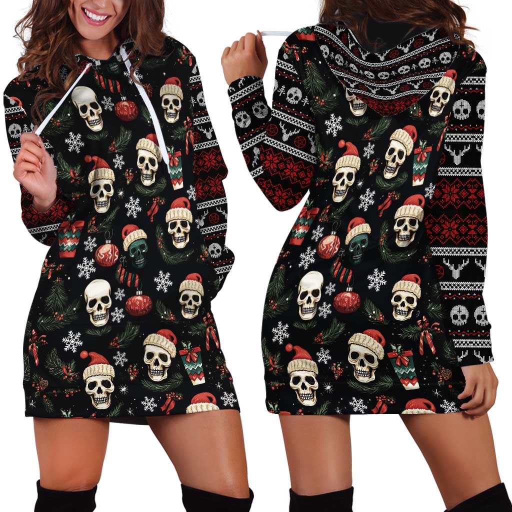 Skull Face Christmas Hoodie Dress Xmas Holiday Patterns - Wonder Print Shop