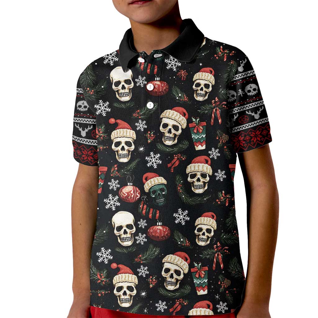 Skull Face Christmas Kid Polo Shirt Xmas Holiday Patterns - Wonder Print Shop