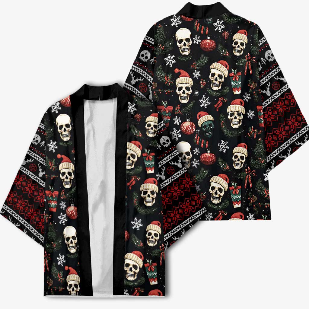 Skull Face Christmas Kimono Xmas Holiday Patterns - Wonder Print Shop