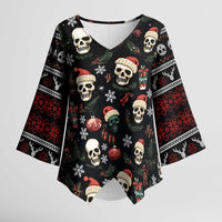 Skull Face Christmas Kimono Sleeve Blouse Xmas Holiday Patterns - Wonder Print Shop