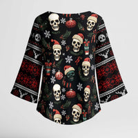 Skull Face Christmas Kimono Sleeve Blouse Xmas Holiday Patterns - Wonder Print Shop
