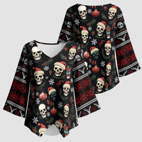 Skull Face Christmas Kimono Sleeve Blouse Xmas Holiday Patterns - Wonder Print Shop