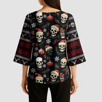 Skull Face Christmas Kimono Sleeve Blouse Xmas Holiday Patterns - Wonder Print Shop
