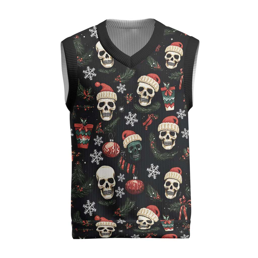 Skull Face Christmas Knitted V-Neck Vest Xmas Holiday Patterns - Wonder Print Shop