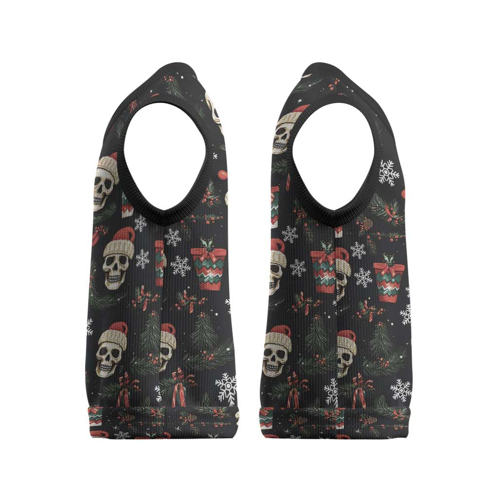 Skull Face Christmas Knitted V-Neck Vest Xmas Holiday Patterns - Wonder Print Shop