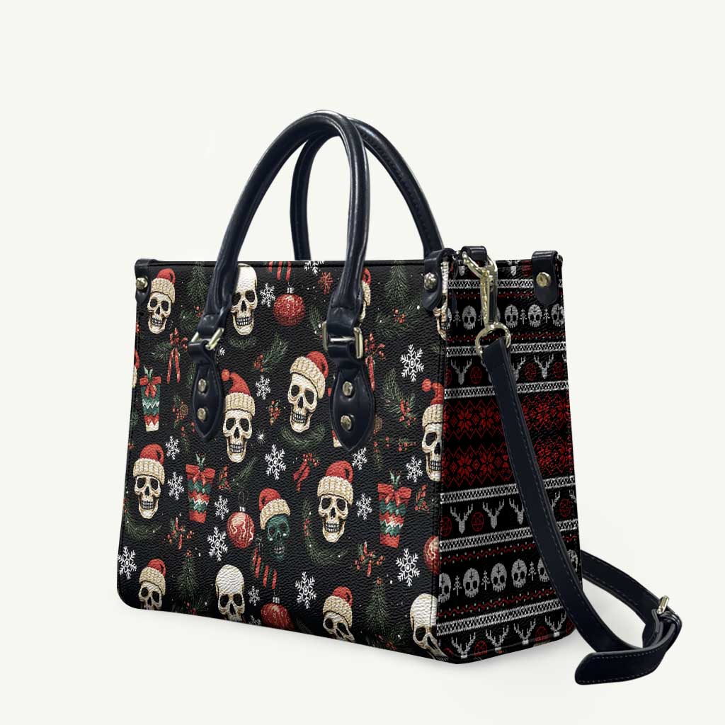 Skull Face Christmas Leather Bag Xmas Holiday Patterns - Wonder Print Shop
