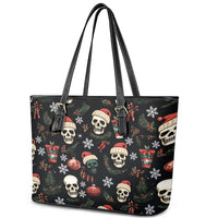 Skull Face Christmas Leather Tote Bag Xmas Holiday Patterns - Wonder Print Shop