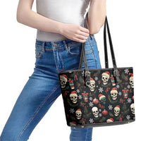 Skull Face Christmas Leather Tote Bag Xmas Holiday Patterns - Wonder Print Shop