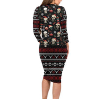 Skull Face Christmas Long Sleeve Bodycon Dress Xmas Holiday Patterns - Wonder Print Shop