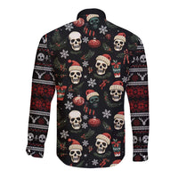 Skull Face Christmas Long Sleeve Button Shirt Xmas Holiday Patterns - Wonder Print Shop