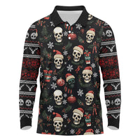Skull Face Christmas Long Sleeve Polo Shirt Xmas Holiday Patterns - Wonder Print Shop