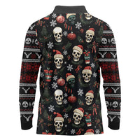 Skull Face Christmas Long Sleeve Polo Shirt Xmas Holiday Patterns - Wonder Print Shop
