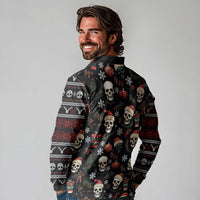 Skull Face Christmas Long Sleeve Polo Shirt Xmas Holiday Patterns - Wonder Print Shop